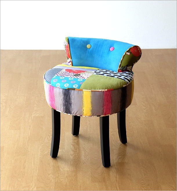 椅子 チェア カラフル パッチワーク 布張り 木製 かわいい おしゃれ 