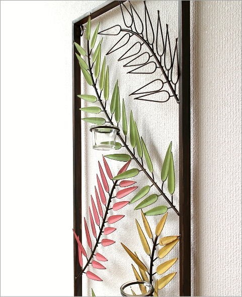 ウォールアートパネル フラワーベース/キャンドルホルダー シダ