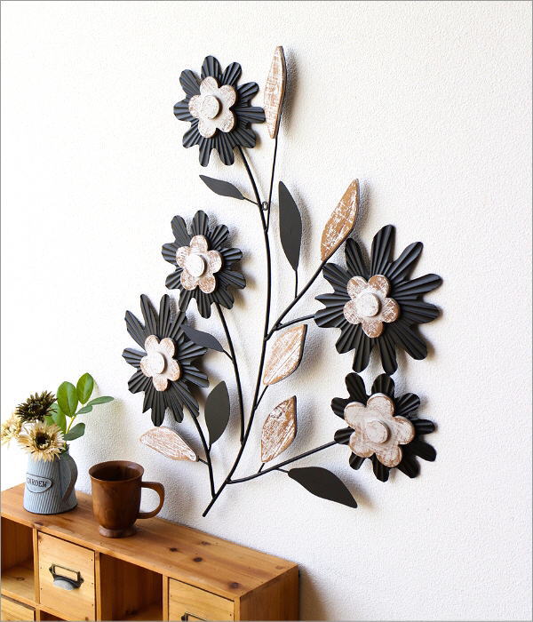 壁飾り 壁掛け アイアン おしゃれ お花 アンティーク 木製 アート
