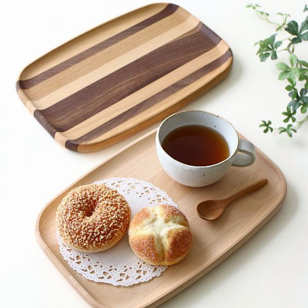 木製トレートレイ カフェ カフェトレー お盆 おしゃれ 天然木 無垢