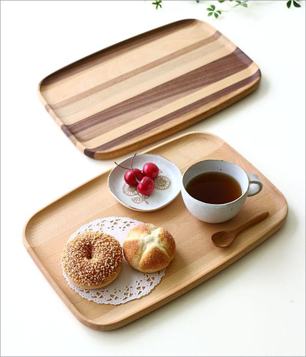 木製トレートレイ カフェ カフェトレー お盆 おしゃれ 天然木 無垢