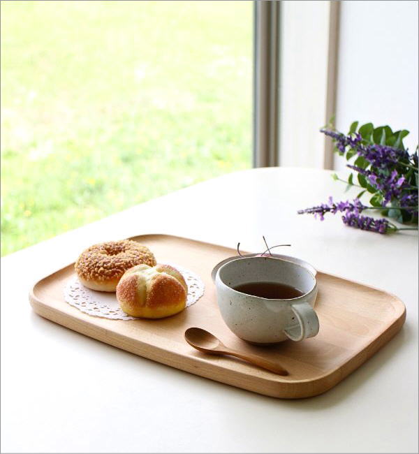 木製トレートレイ カフェ カフェトレー お盆 おしゃれ 天然木 無垢