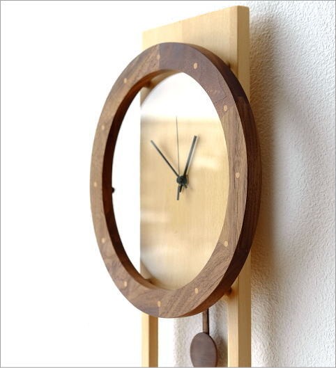 掛け時計 壁掛け時計 振り子 木製 おしゃれ 天然木 無垢 文字盤なし