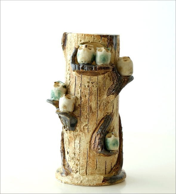 花瓶 花びん 陶器 花器 瀬戸焼 フクロウ 和風 雑貨 置物 置き物