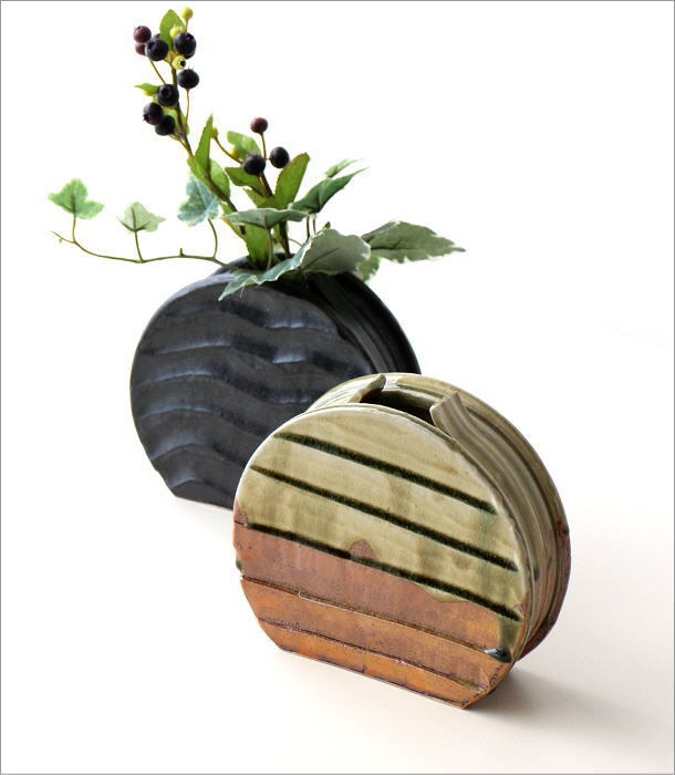 花瓶 花びん 花器 陶器 おしゃれ 和風 モダン 丸い フラワーベース