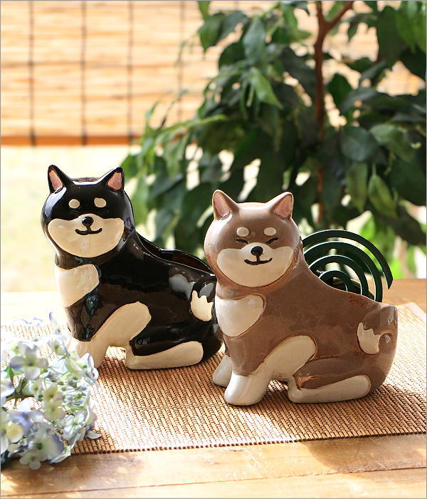 蚊取り線香入れ 陶器 柴犬 置物 おしゃれ かわいい 縦型 蚊取り線香