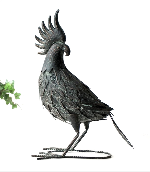 オウム 鳥 置物 オブジェ アイアン ブロンズ風 リアル アンティーク