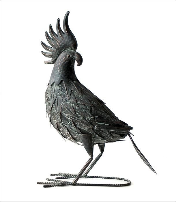 オウム 鳥 置物 オブジェ アイアン ブロンズ風 リアル アンティーク