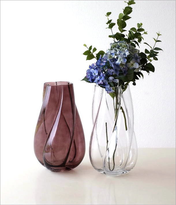 出荷花瓶 フラワーベース おしゃれ ウェーブ デザイン オブジェ 一輪挿し ガラスベース シンプル 花器 かわいい ドライフラワー ガラスベース  2カラー 花瓶、花器