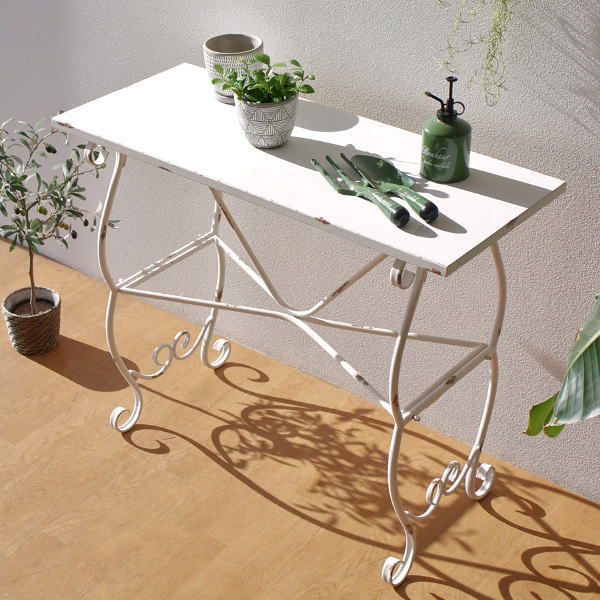 ガーデンテーブル 作業台 アンティーク アイアン 白 ホワイト 花台