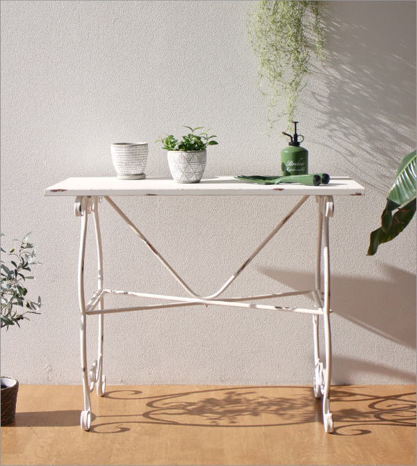 ガーデンテーブル 作業台 アンティーク アイアン 白 ホワイト 花台