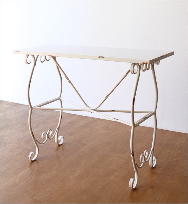 ガーデンテーブル 作業台 アンティーク アイアン 白 ホワイト 花台