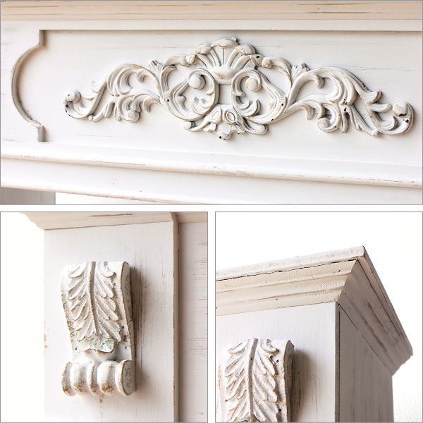 アンティーク風 木製　白　マントルピース　暖炉 マントルピース 白 収納 本棚 アンティーク インテリア クラシック