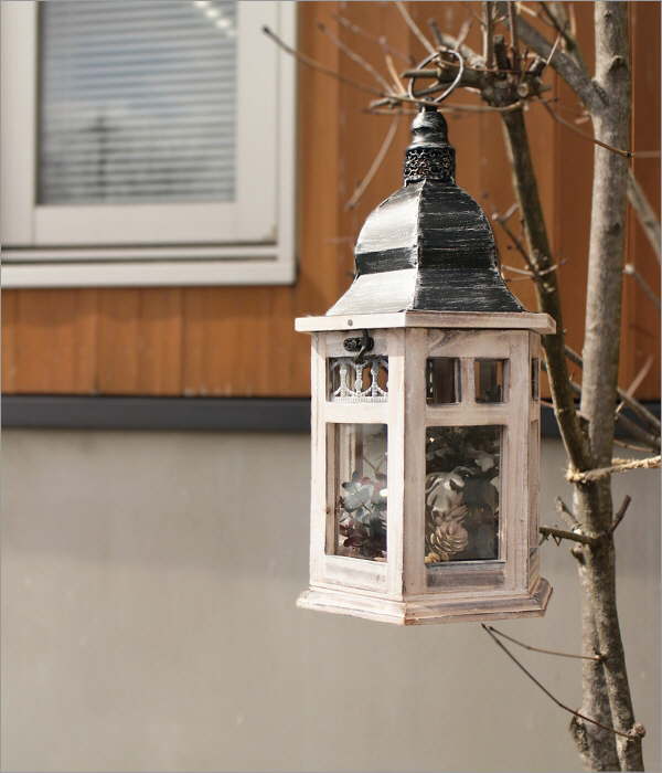 ランタン ウッド 木製 オブジェ おしゃれ オーナメント LEDキャンドル