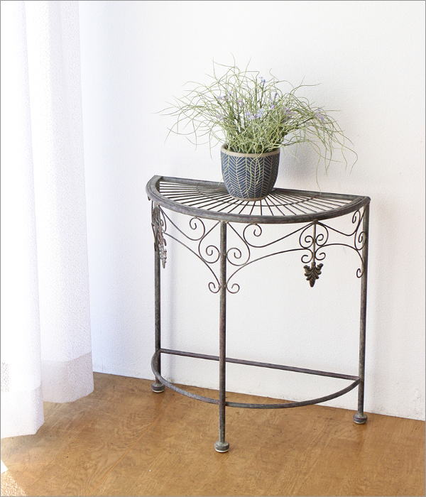 フラワースタンド アイアン 屋外 大小セット 半円 花台 コンソール