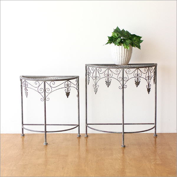 フラワースタンド アイアン 屋外 大小セット 半円 花台 コンソール