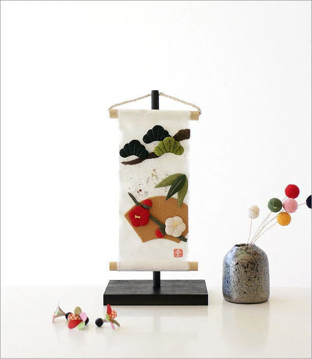 タペストリー 置物 オブジェ 松竹梅 お正月 迎春 ちりめん細工 ミニ