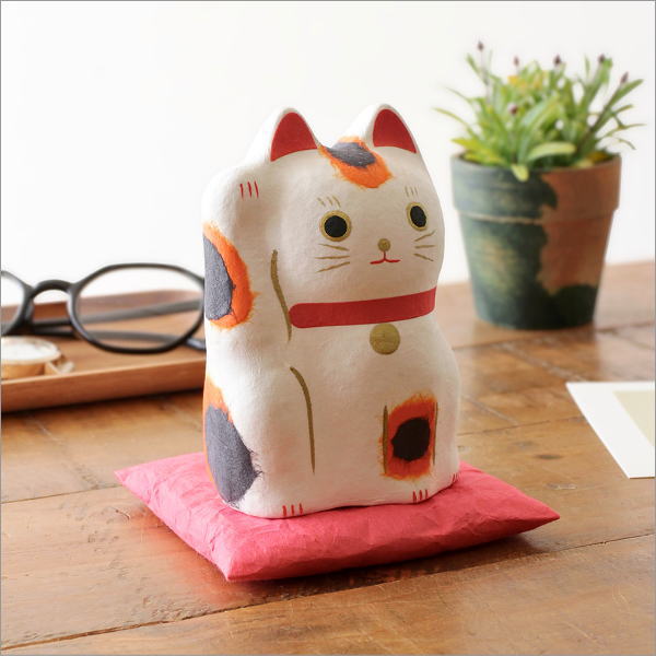 招き猫 置物 張り子 座布団付き 和紙 和風 張子細工 入れ子 ネコ ねこ
