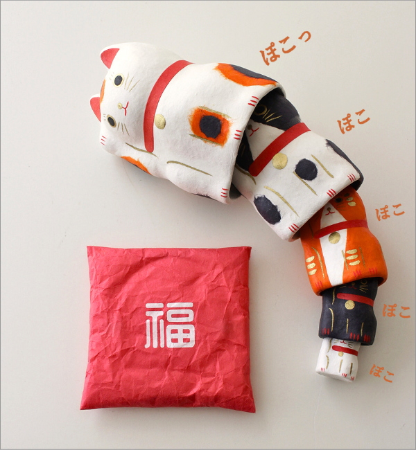 招き猫 置物 張り子 座布団付き 和紙 和風 張子細工 入れ子 ネコ ねこ
