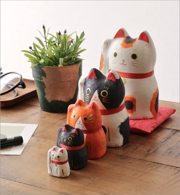 招き猫 置物 張り子 座布団付き 和紙 和風 張子細工 入れ子 ネコ ねこ