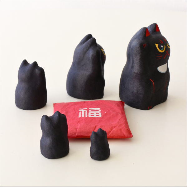 招き猫 置物 張り子 座布団付き 和紙 和風 張子細工 入れ子 ネコ ねこ