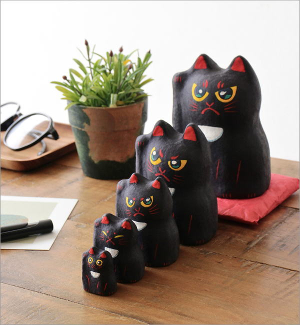 招き猫 置物 張り子 座布団付き 和紙 和風 張子細工 入れ子 ネコ ねこ