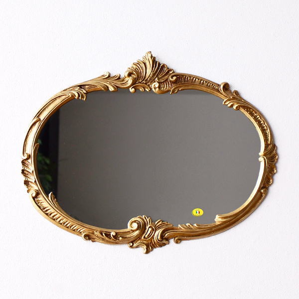 鏡 壁掛け 木製 ミラー 高さ70cm 楕円 彫刻 洗面 ウォールミラー 姿見