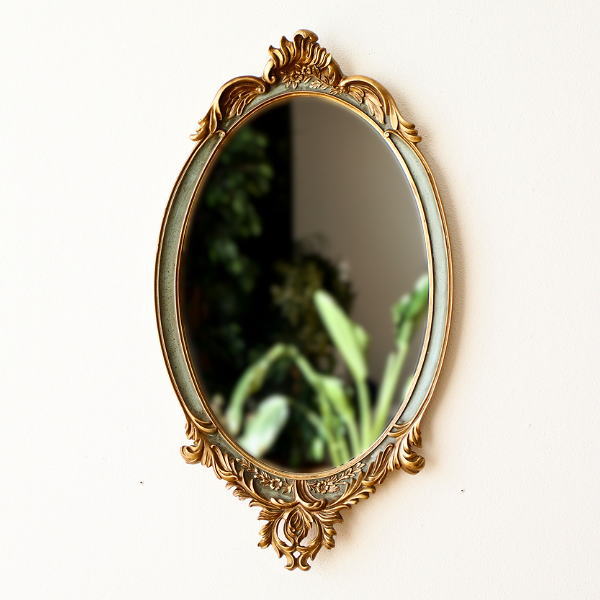 アンティーク 壁掛け鏡 ウォールミラー 楕円 オーバル ロココ調