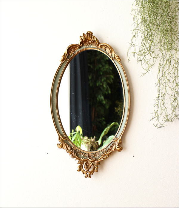 アンティーク 壁掛け鏡 ウォールミラー 楕円 オーバル ロココ調