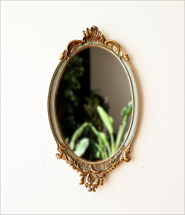 アンティーク 壁掛け鏡 ウォールミラー 楕円 オーバル ロココ調