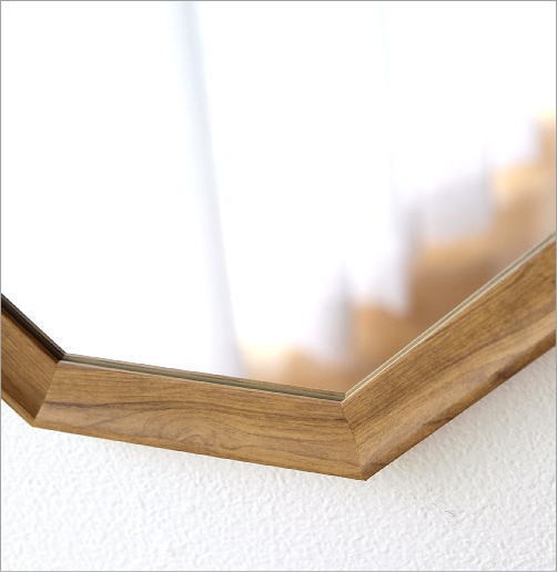 鏡 壁掛けミラー 八角形 八角ミラー 八角鏡 おしゃれ 木製 シンプル