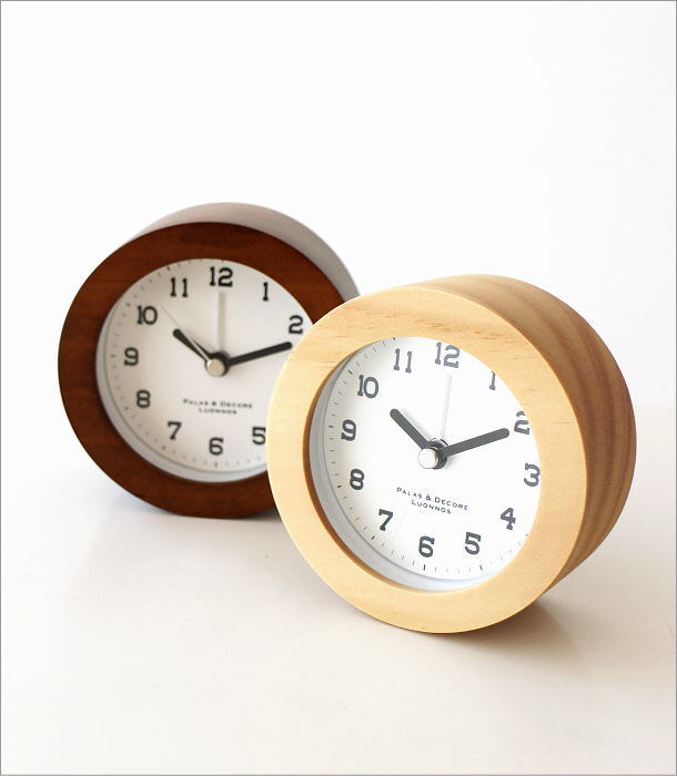 置き時計 置時計 アラーム 卓上 おしゃれ 木製 天然木 無垢 小さい 丸 アナログ シンプル ウッドアラームスタンドクロック 2カラー