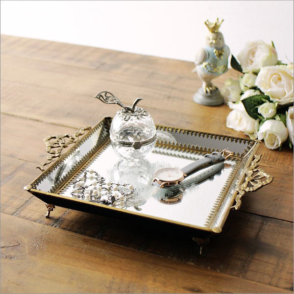 アクセサリートレイ 真鍮 ミラー 鏡面 トレー おしゃれ アンティーク