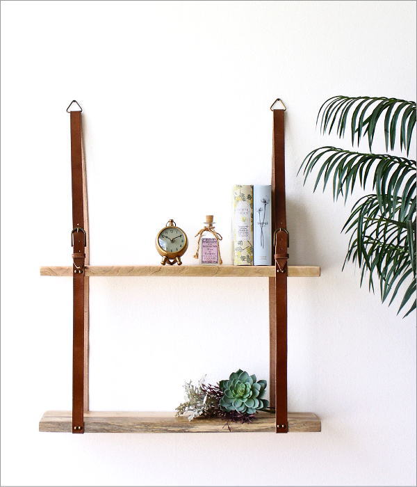 ウォールシェルフ 幅130cm 2本、 70cm 1本 ウォールシェルフ おしゃれ 2段 壁掛け棚 幅70cm以上 大きめ 木製 本革