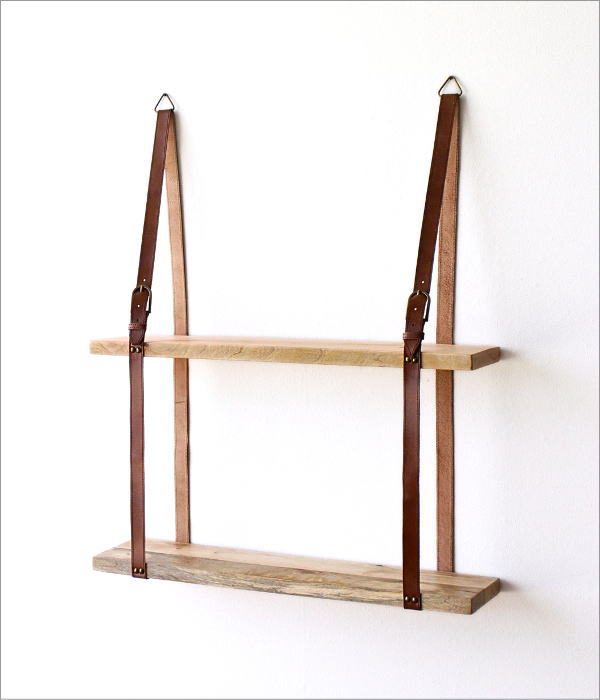 ウォールシェルフ おしゃれ 2段 壁掛け棚 幅70cm以上 大きめ 木製 本革