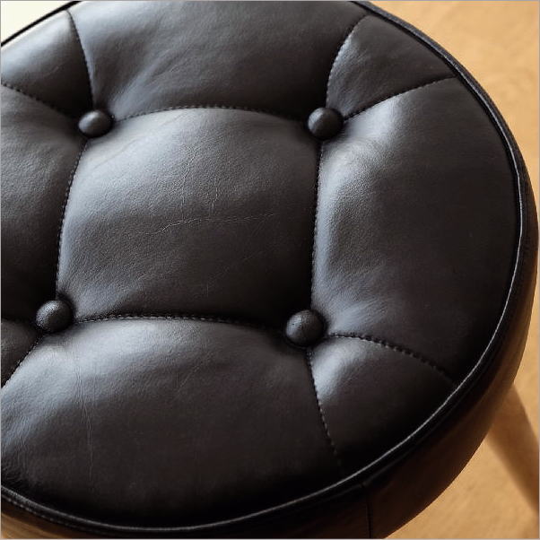 スツール 木製 クッション 丸 椅子 レザー 本革 天然木 チーク材 北欧