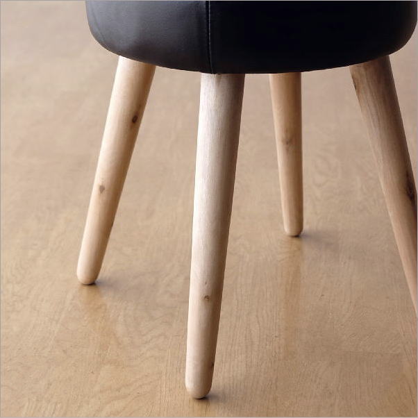 スツール 木製 クッション 丸 椅子 レザー 本革 天然木 チーク材 北欧