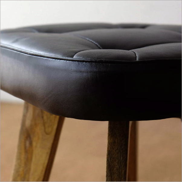 スツール 木製 クッション 四角 椅子 レザー 本革 天然木 チーク材