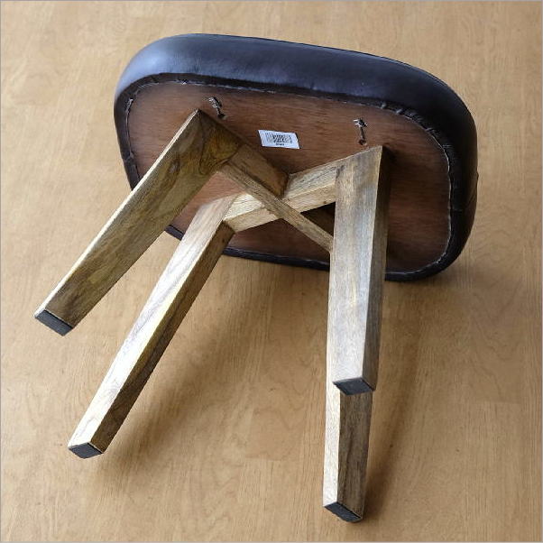 スツール 木製 クッション 四角 椅子 レザー 本革 天然木 チーク材