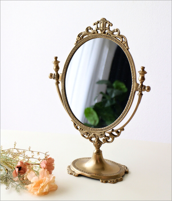 鏡 ミラー スタンドミラー 卓上ミラー おしゃれ かわいい オーバル