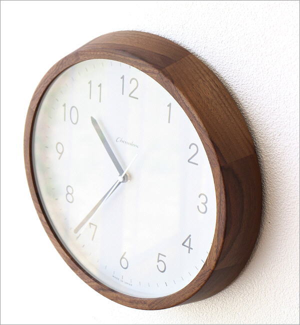 掛け時計 壁掛け時計 おしゃれ 木製 無垢材 ウォールナット 静音