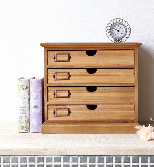 引き出しチェスト 書類ケース 木製 4段 A4 ウッド ミニチェスト レター