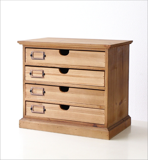 引き出しチェスト 書類ケース 木製 4段 A4 ウッド ミニチェスト レター