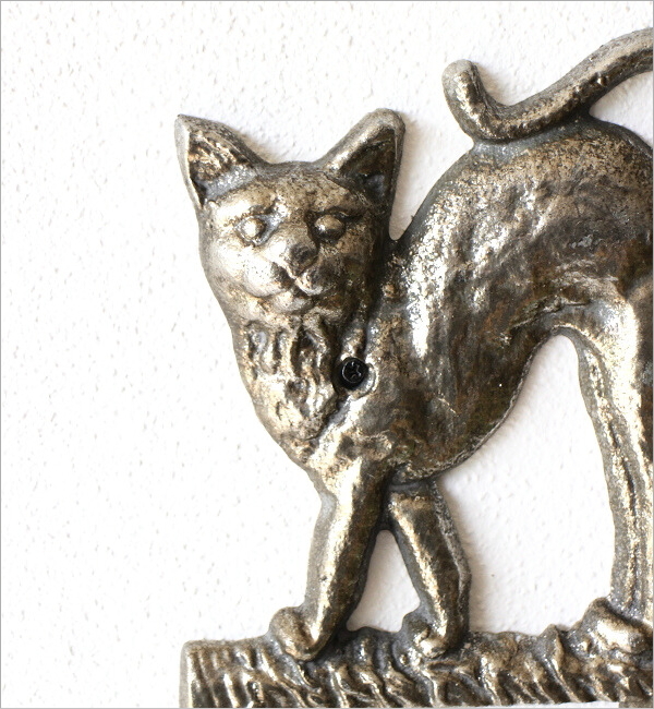 フック 壁掛け アンティーク 2連 猫 玄関 鍵掛け アイアン 鋳物 壁