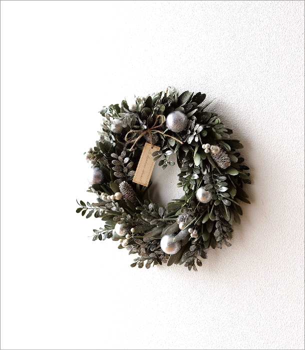 クリスマスリース おしゃれ 玄関 34cm 粉雪 飾り デコレーション 大人