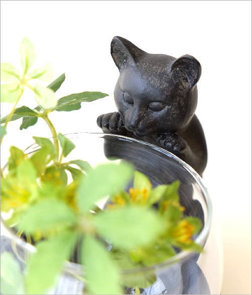 花瓶 ガラス おしゃれ 猫 置物 置き物 フラワーベース キャンドルホルダー 小さい 鉢 小物入れ 子ネコのミニベース&ミニマウス
