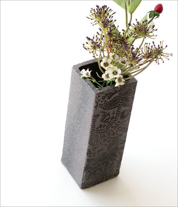 花瓶 花びん 花器 陶器 おしゃれ 和風 モダン 立方体 フラワーベース 
