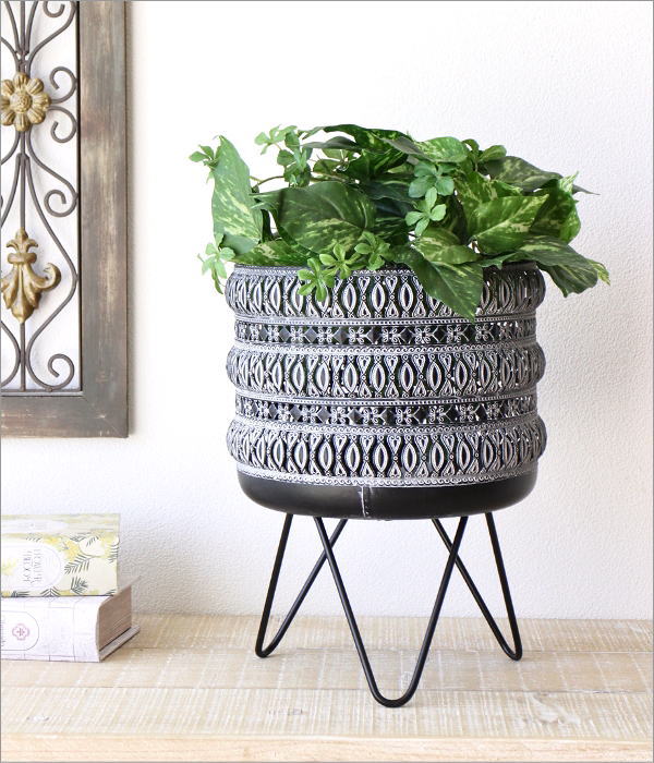 鉢カバー おしゃれ 8号 アイアン 観葉植物 植木鉢カバー かご 丸 脚