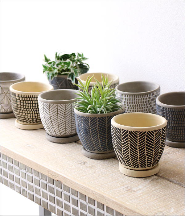植木鉢 おしゃれ 3号 3.5号 4号 12cm 丸 プランター 鉢カバー セメント