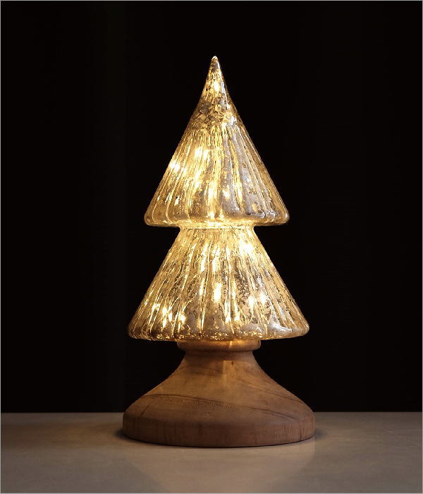 クリスマスツリー 卓上 置物 オブジェ LEDライト ガラス 木製 おしゃれ
